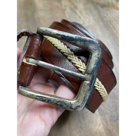 Mens Brown Genuine Leather Braided Belt Size Large‎ - Picture 3 of 7
